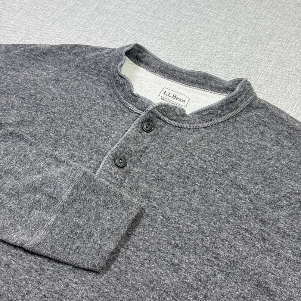 L.L. Bean River Driver Henley Shirt Mens Large Gray Crew Neck Button Cotton Wool